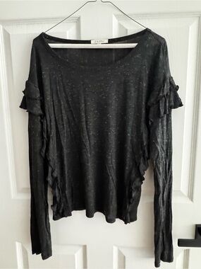 Z Supply Black Long Sleeve Ruffle Detail Top